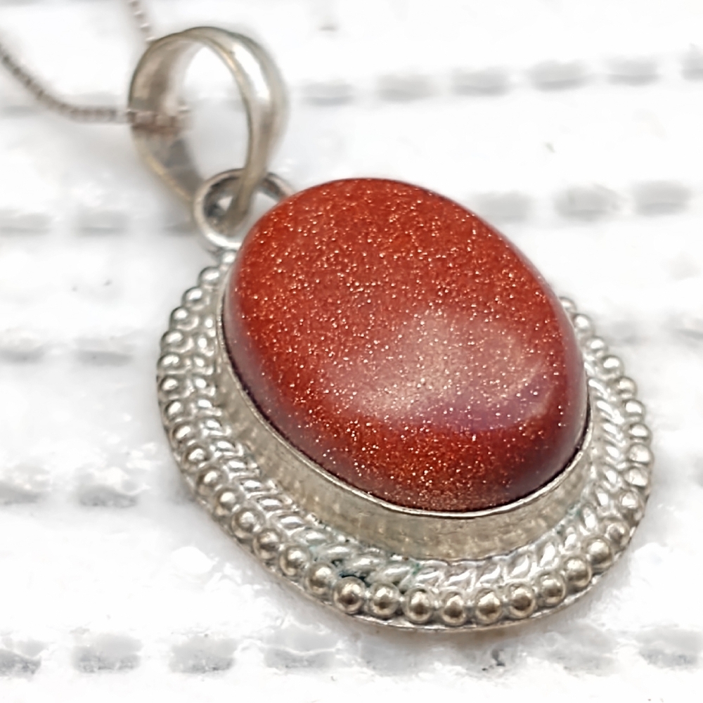Vintage Goldstone Sterling Silver Pendant Necklace